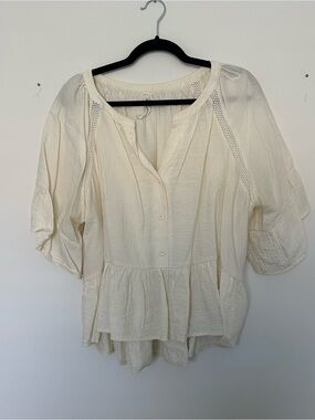 Anthropologie Cream Peasant Button-Front Blouse
